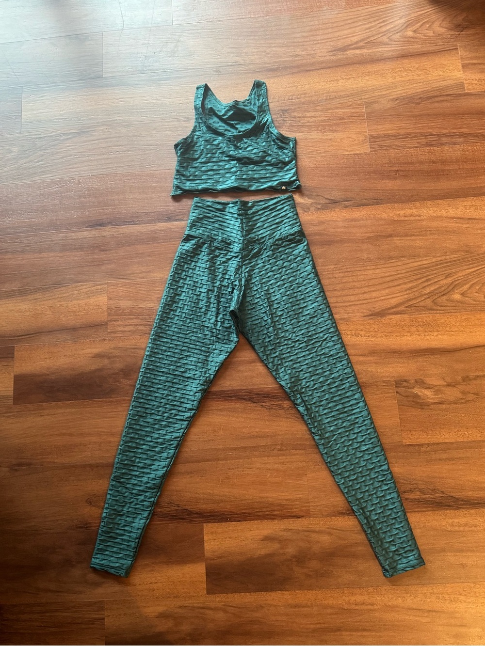Booty by Brabants Teal Textured High-Waist Leggings & Crop Tank Set